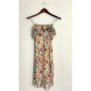 Georgiou XS Vintage Slip Dress Swirl Retro Fairy Midi Lined Pink Brown Y2K NEW